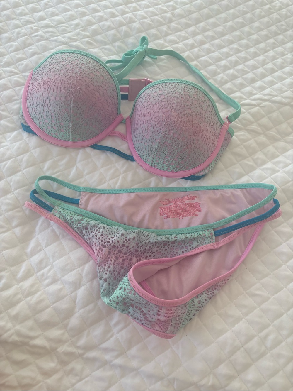 Women’s Pink & Mint Lace Overlay Bikini Set